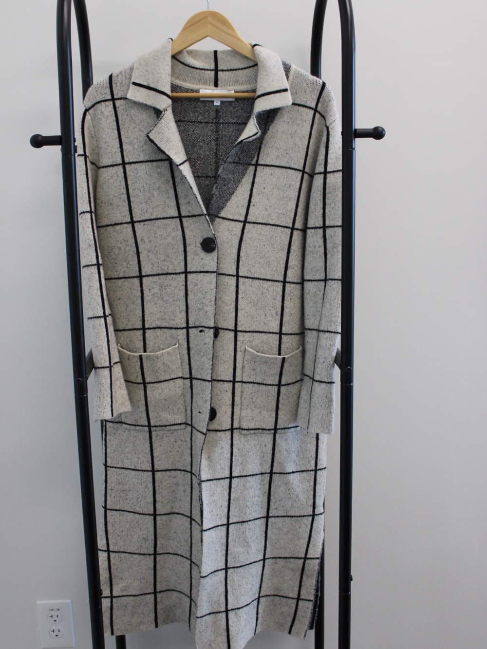 Windowpane Long Trench Coat - Gray by Zara